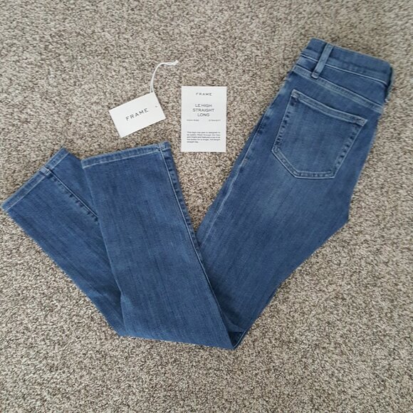 NWOT FRAME Le High Straight Leg Long in Daphne Blue 25 SUPER STRETCH - Picture 16 of 16
